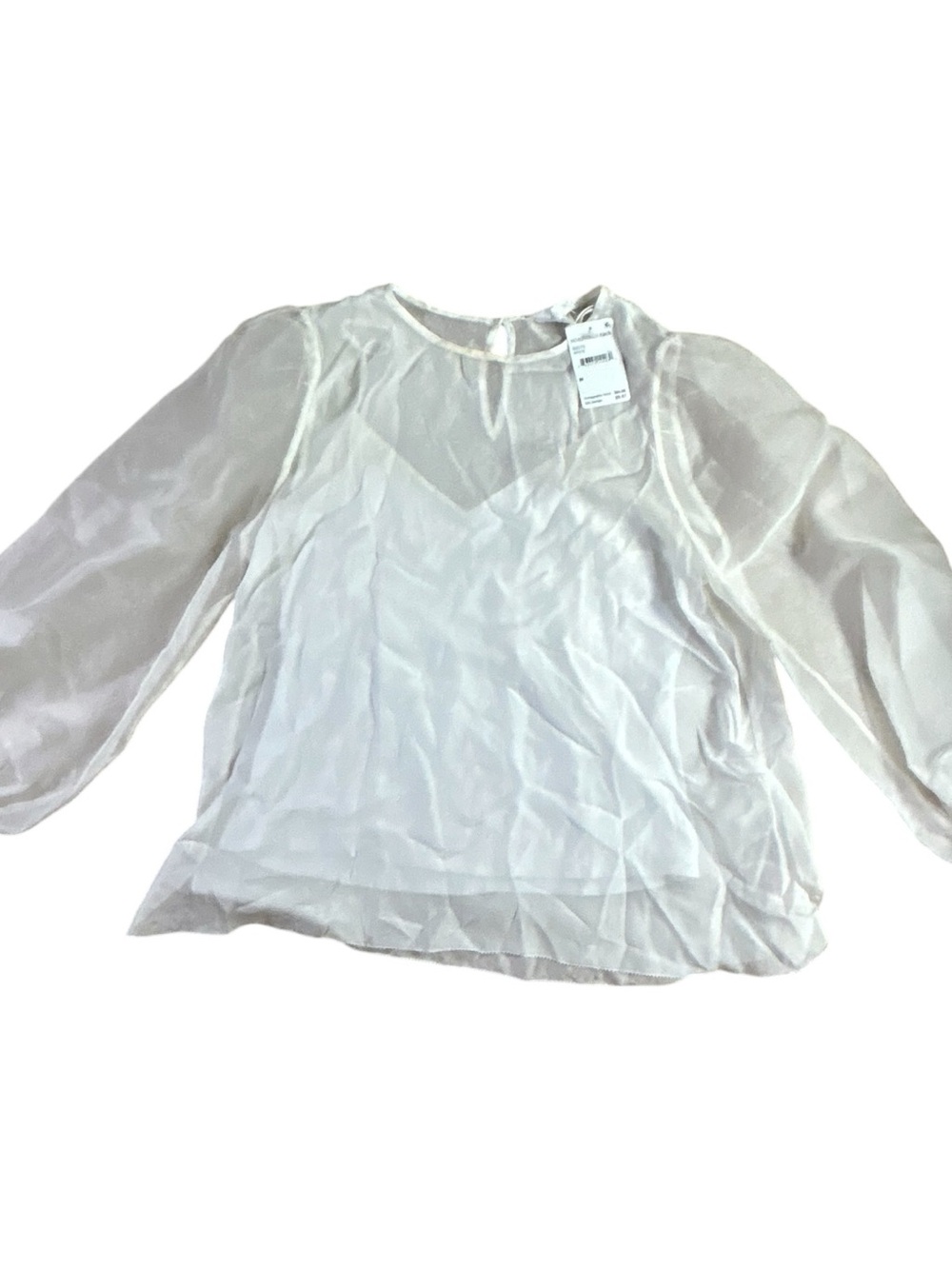 CAMI NYC Penny White Sheer Silk Organza Balloon Sleeve Blouse Size M - Flawed - Picture 3 of 8